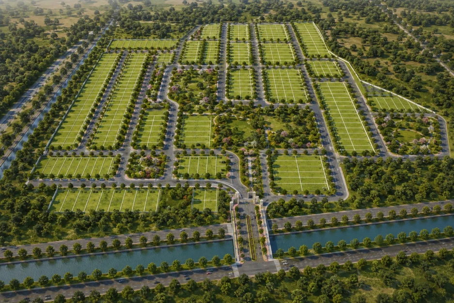 Omaxe New Ludhiana plotted township aerial view with residential plots